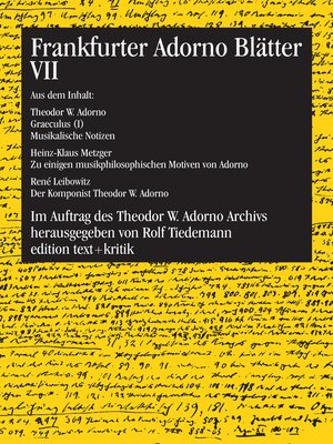 cover image of Frankfurter Adorno Blätter VII